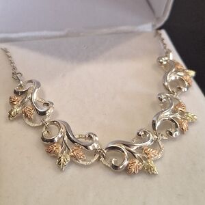 Black Hills Gold Coleman Sterling Grapevine Necklace 19” Scroll- 12k 80s Vtg